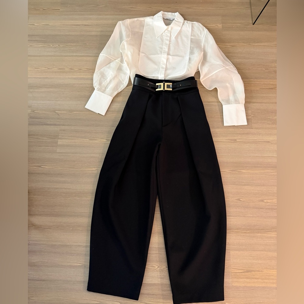Zara Black Pleated Balloon Wide-Leg High-Waist Trousers